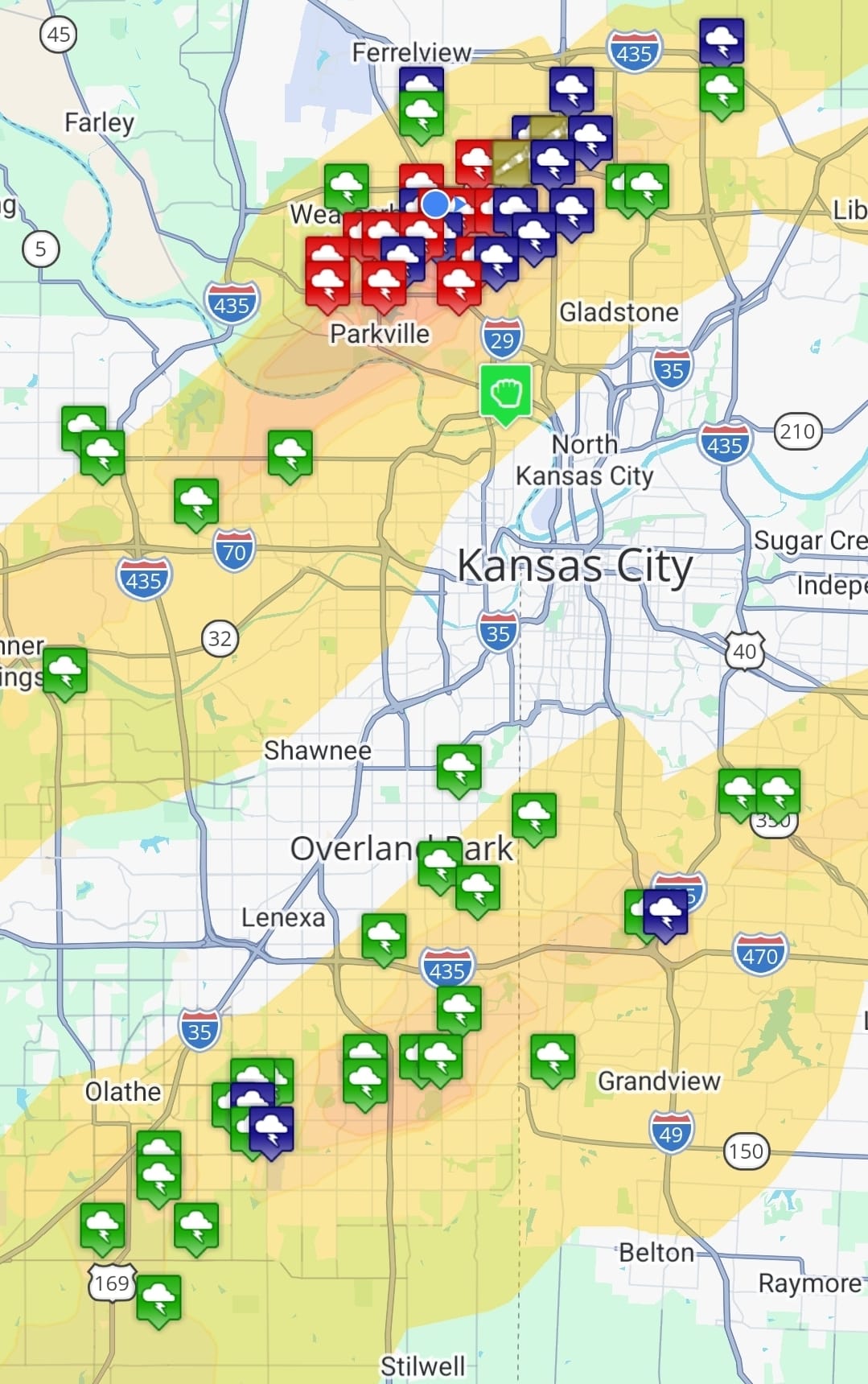 Kansas City hail swath map